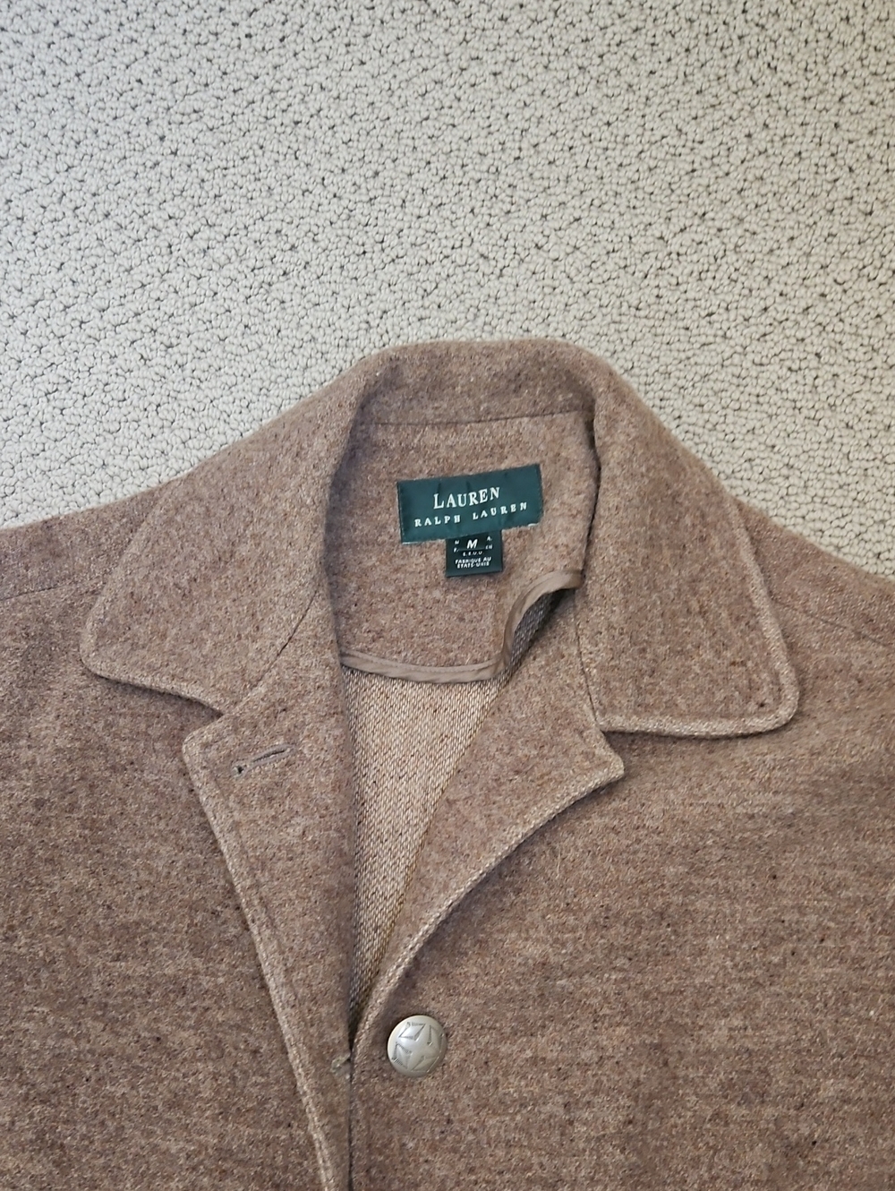 Vintage Ralph Lauren Brown Wool Blend Striped Trim Jacket - Red & Teal Accents - Picture 2 of 7